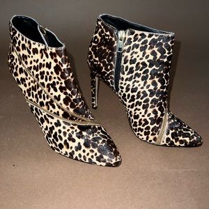 RENVY Animal Print Booties with zipper accents.